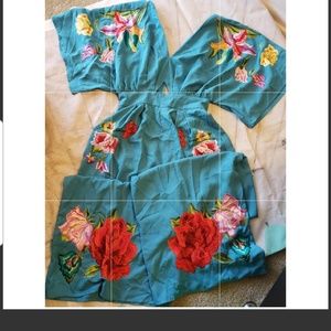 Blue Floral wide leg jumpsuit